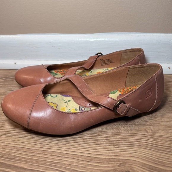 Born Leather Mary Jane Flats Tan Brown 8 Boho Bohemian Granola Cottagecore Shoes - Picture 5 of 7